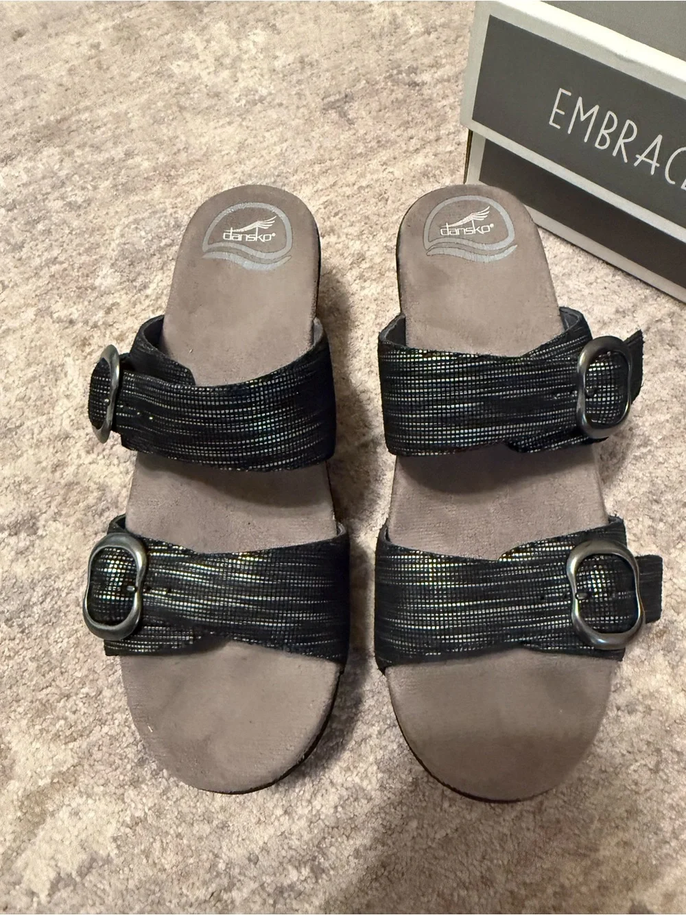 Dansko Sophie Metallic Double-Strap Sandal Heel Slides with Buckle Accents 37